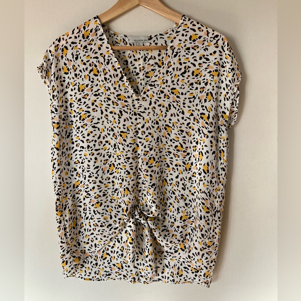 Allison Joy Leopard Print Cap Sleeve Blouse, Size Small